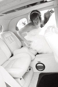 Ashley entering the vintage 'getaway' car. 