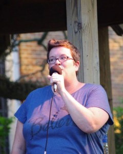 Jen Iapalucci rehearses in Franklin Square Park for Brunswick Little Theatre's upcoming free performance. Courtesy photo