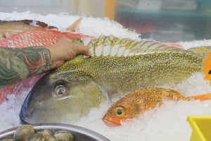 Fresh yellow tile fish on ice at Haag & Son's Seafood (7901 E. Oak Island Dr.). Photo by Kris Beasley