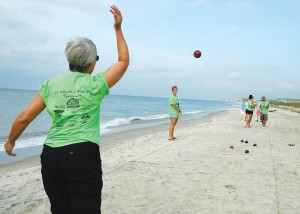 A contestant participates in the 2013 Phlock to the Beach bocce ball tournament. Courtesy photo