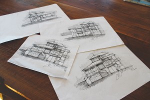 Sketches by Bandera that showcase the design process. Photo by Bethany Turner