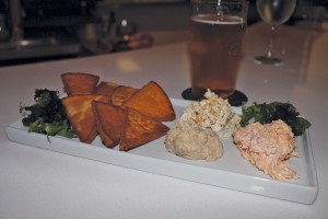 The cold plate features green peanut hummus, pimento cheese, and pumpkin goat cheese. Photo by Bethany Turner